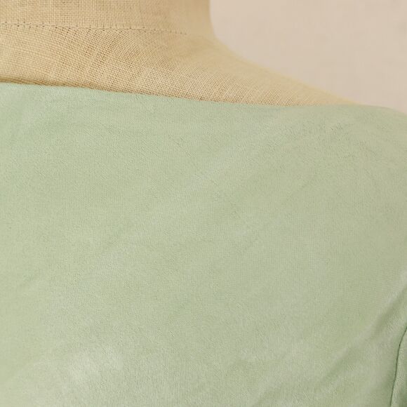 ASOS Design Long Sleeve Top With Feather Cuff Detail US 0 Sage Green Satin B21 - Picture 6 of 7